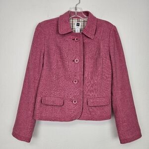 Gap Blazer Jacket Pink Wool Blend Barbiecore Coquette Cottagecore  Sz S